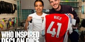 暖男赖斯邀请小球童参观训练中心，并送出签名球衣和战靴